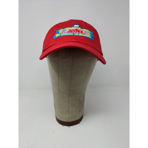 Justice Slideback Hat Red Embroidered Spell Out Colorful 100% Cotton - Picture 2 of 9